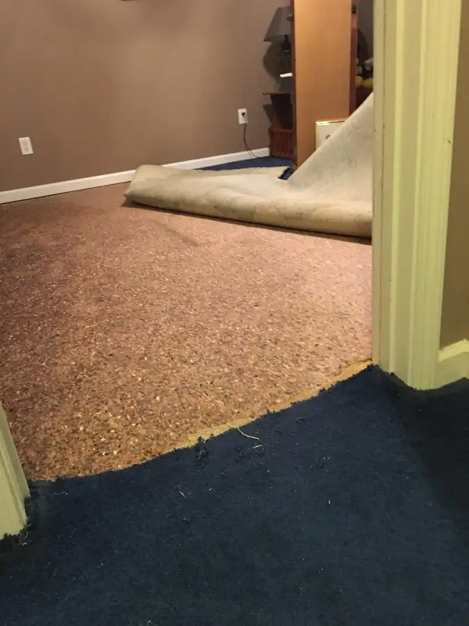 Carpet pad removal revealing water damage during Drying & Dehumidification in Hilo